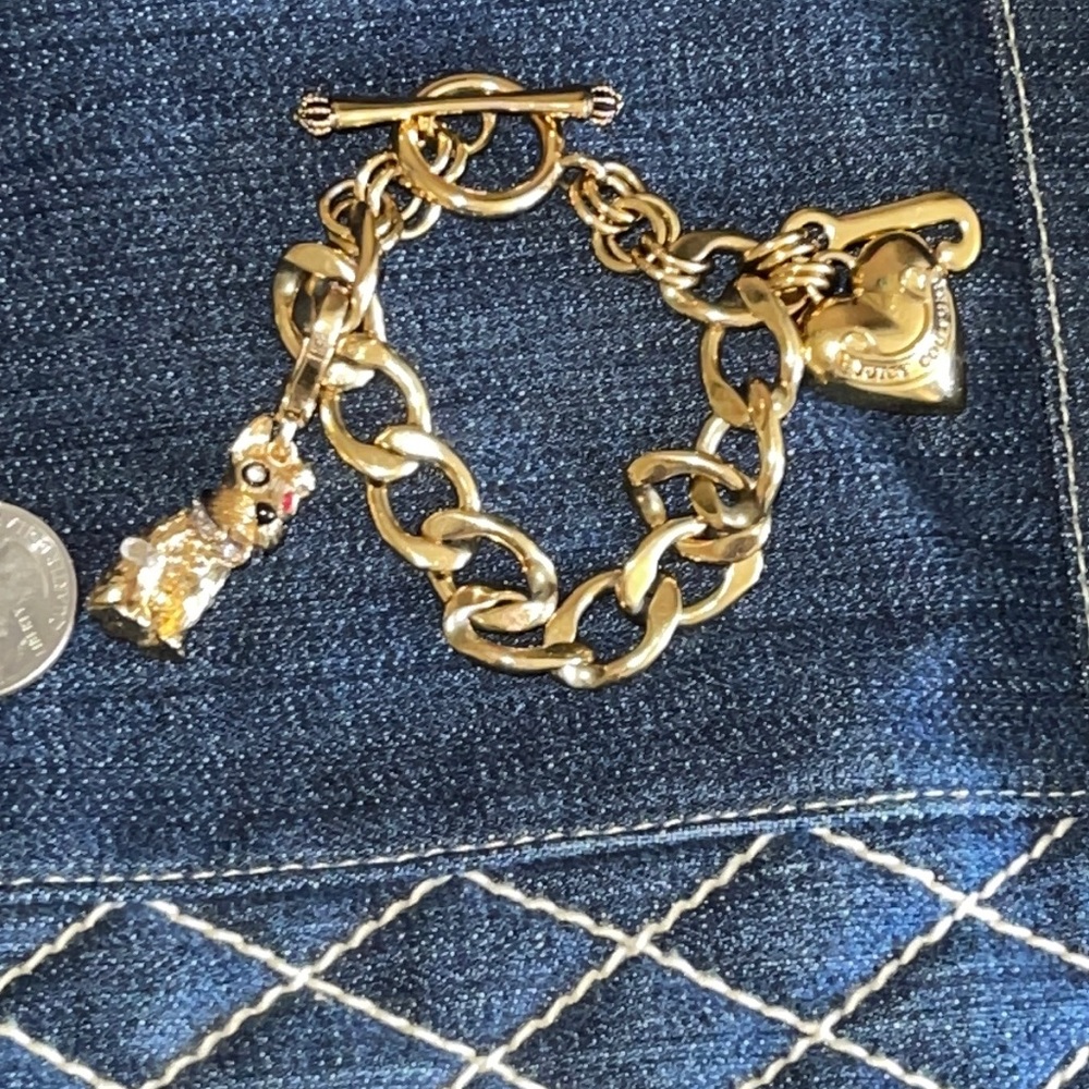 Vintage rare Gold tone Juicy Couture starter charm bracelet 3d jeweled Scotty
